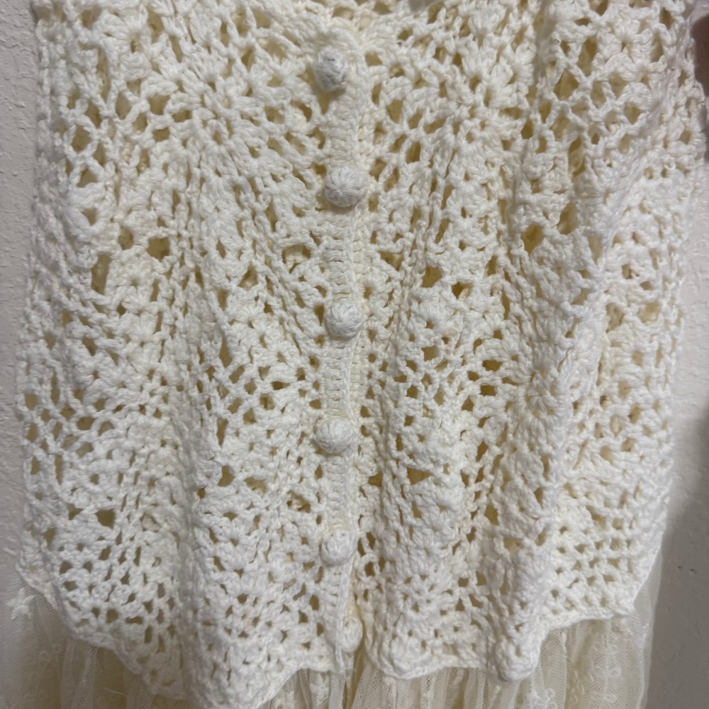 Cream Crochet‎ Lace Peplum Camisole Tank Top Boho Spaghetti Strap Size 10 - Picture 3 of 9